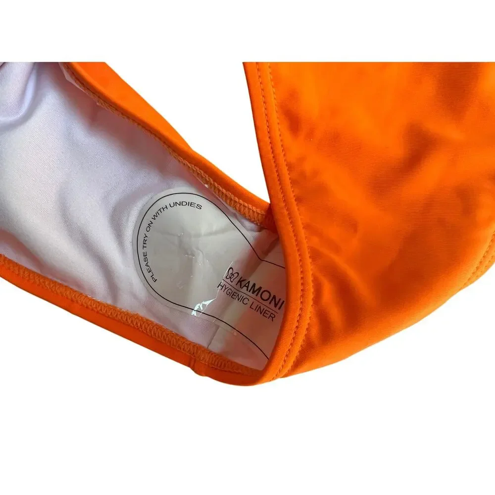 KAMONI ORANGE CONTRAST COLORBLOCK TWO PIECE HALTER BIKINI SET SIZE LARGE